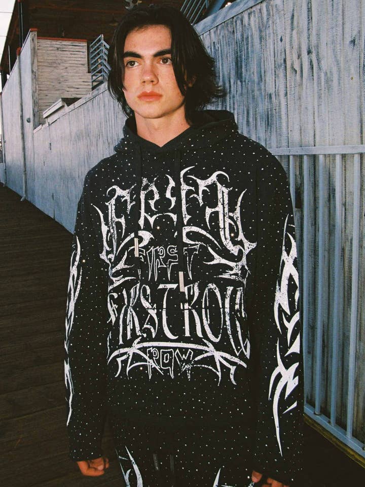 Y2K TRIBAL ALLOVER STUD HOODIE for wholesale by First Row