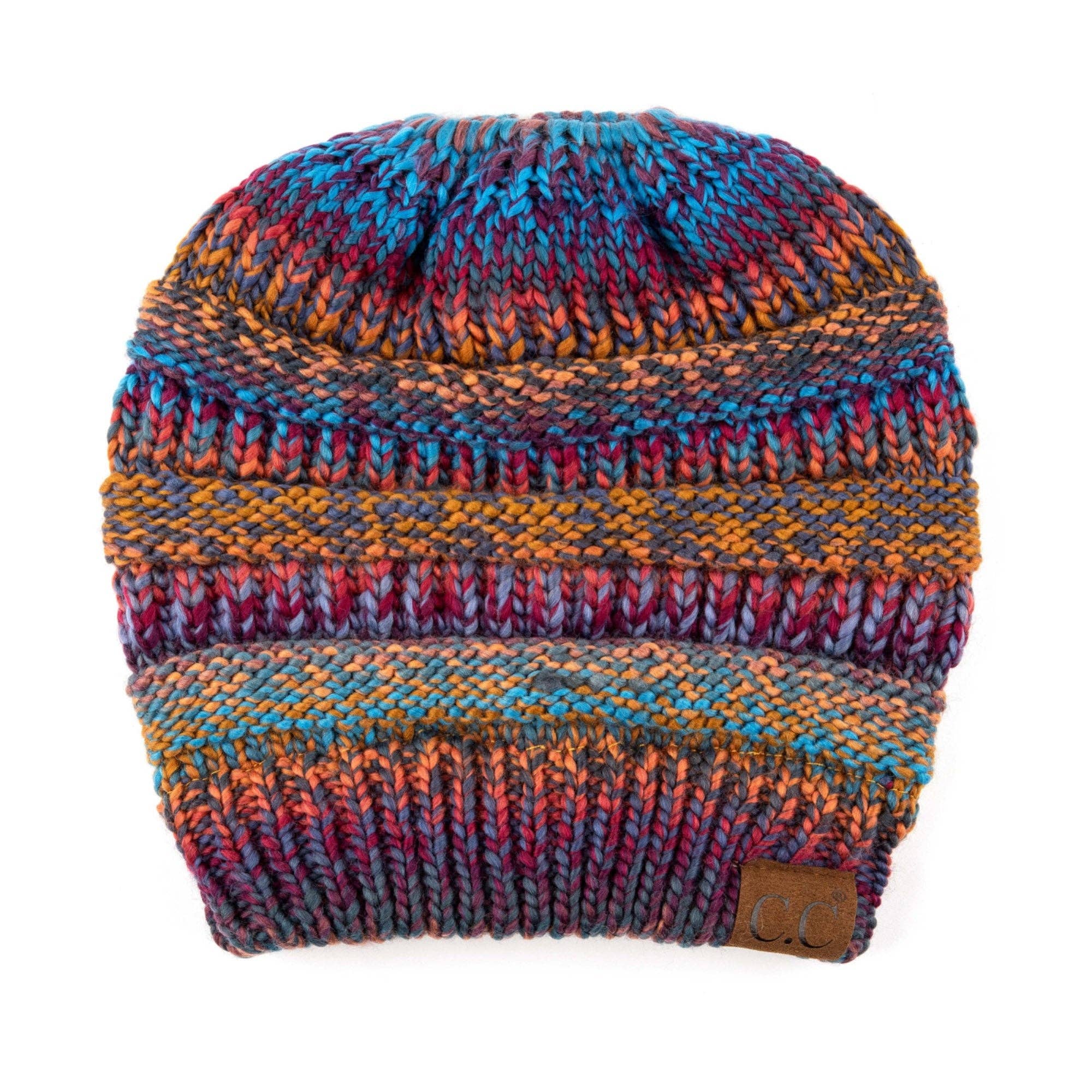 Truly Contagious - Wholesale Beanie - Women's - CC Bun/Pony Multi Colored Striped Beanie ( MB-705 )2