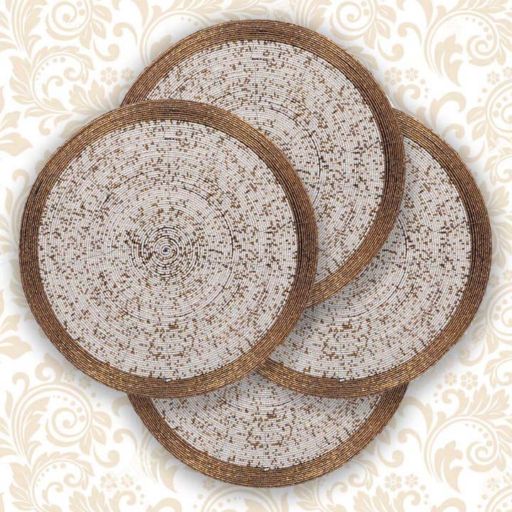 Set of 4, Round Placemat Handmade from Beads, 14" for wholesale by Decozen