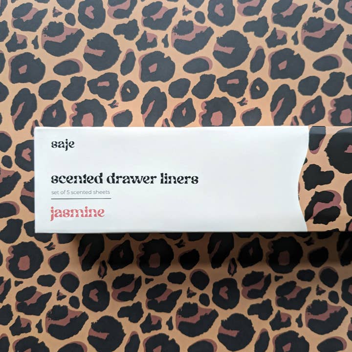 Robert Frederick Ltd - Wholesale Drawer Liner - Saje Scented Drawer Liner - Set of 5 Jasmine - Leopard Print Design