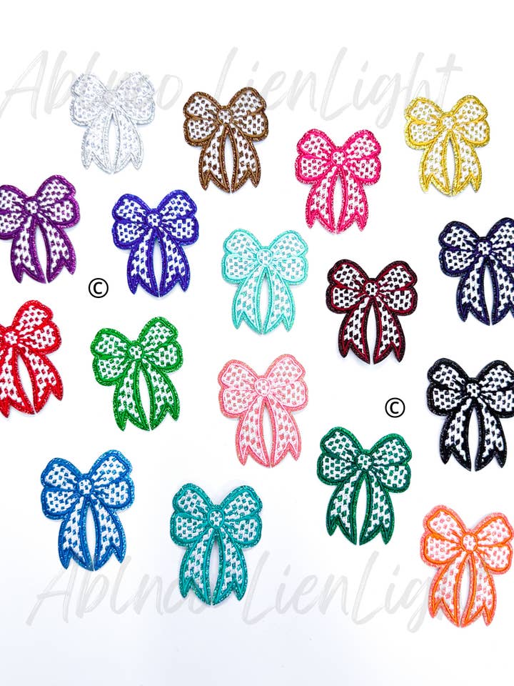 3” Glitter Checkered Embroidery Bow Patch for wholesale by ABLNco