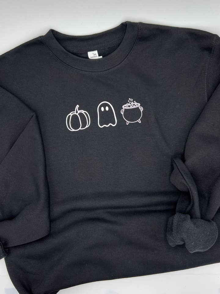 Halloween Ghost, Pumpkin, Cauldron Crewneck Sweatshirt for wholesale by Lily Rose Designs