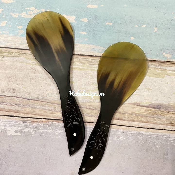 Hala Design - Wholesale Serving utensil - Buffalo Horn Fish Rice Paddle Spoon, Salad Serving3