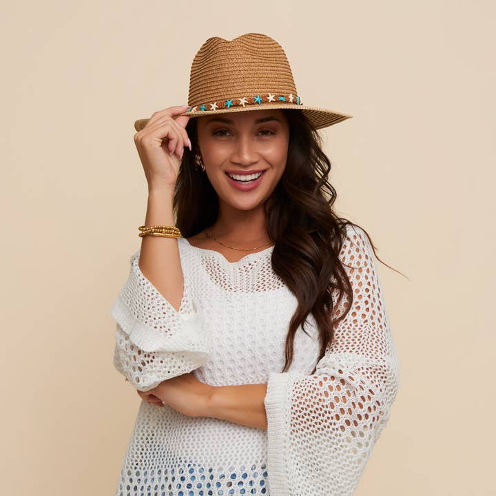 Fedora Hat Zola Woven Panama Beaded Band for wholesale by Elsie & Zoey