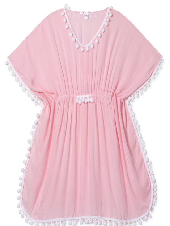 Pink Poncho with White Pompom for wholesale by Stella Cove