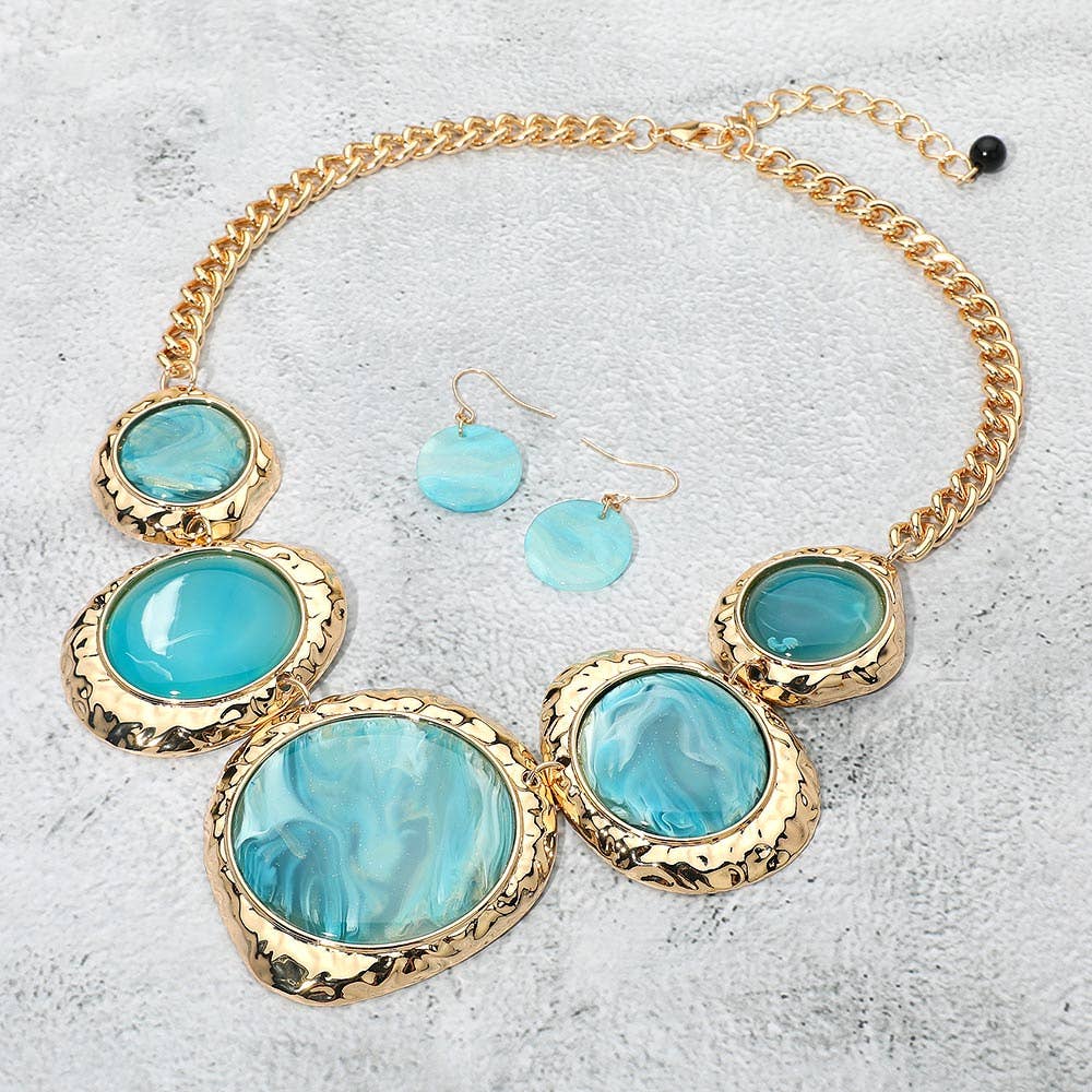 Sensibling Corp. - Wholesale Jewelry Set - Chunky Sparkled Celluloid Acetate Round Plate Link Statement Necklace0