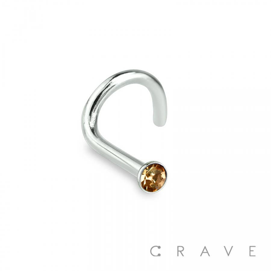 CRAVE - Wholesale Nose Ring - 316L SURGICAL STEEL 18GA NOSE SCREW FISH HOOK WITH GEM6