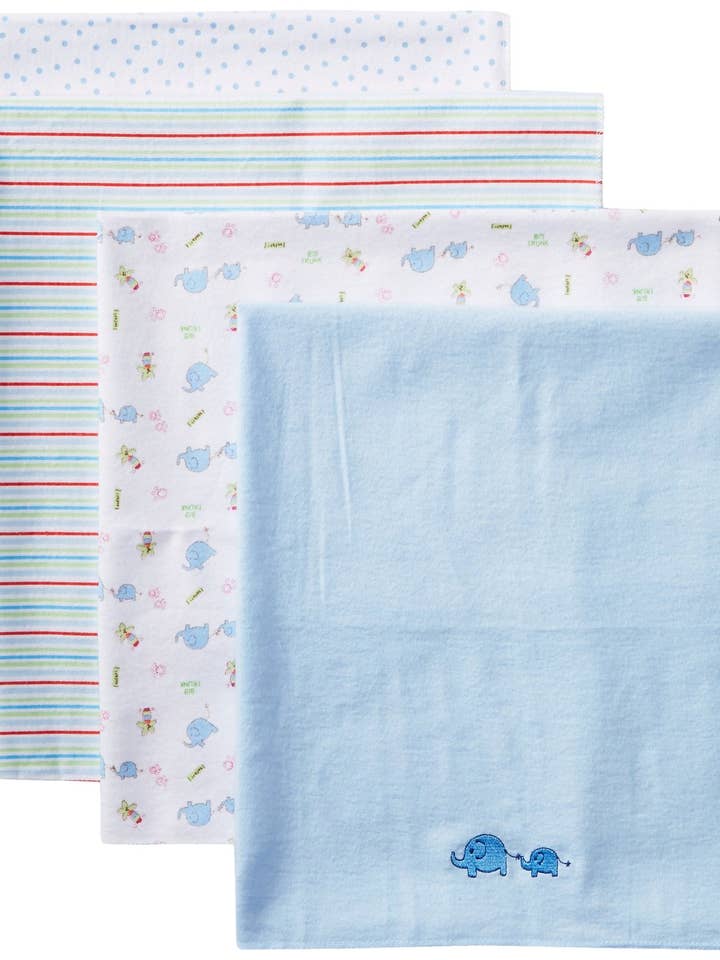 4 Pack Receiving Blanket - Blue Elephant for wholesale by Spasilk