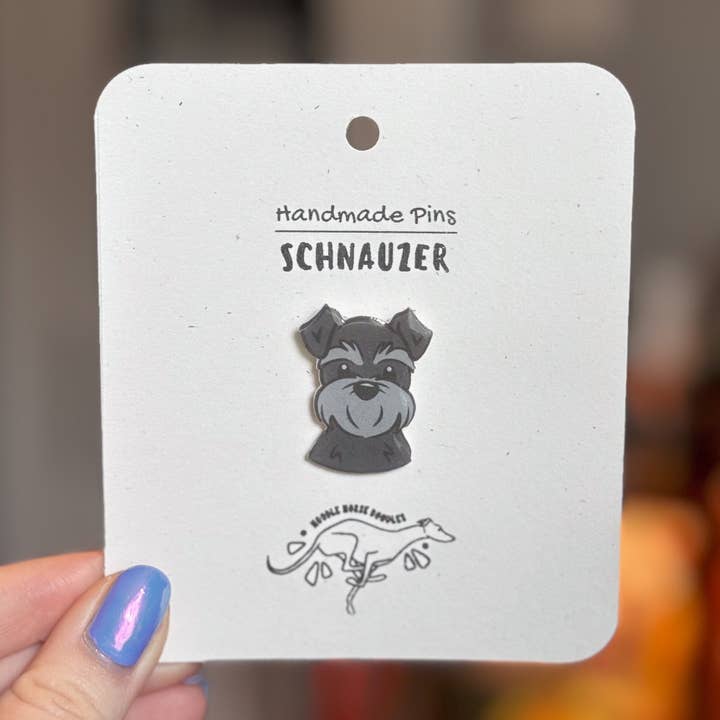 Schnauzer - Handmade Pin for wholesale by Noodle Horse Doodles