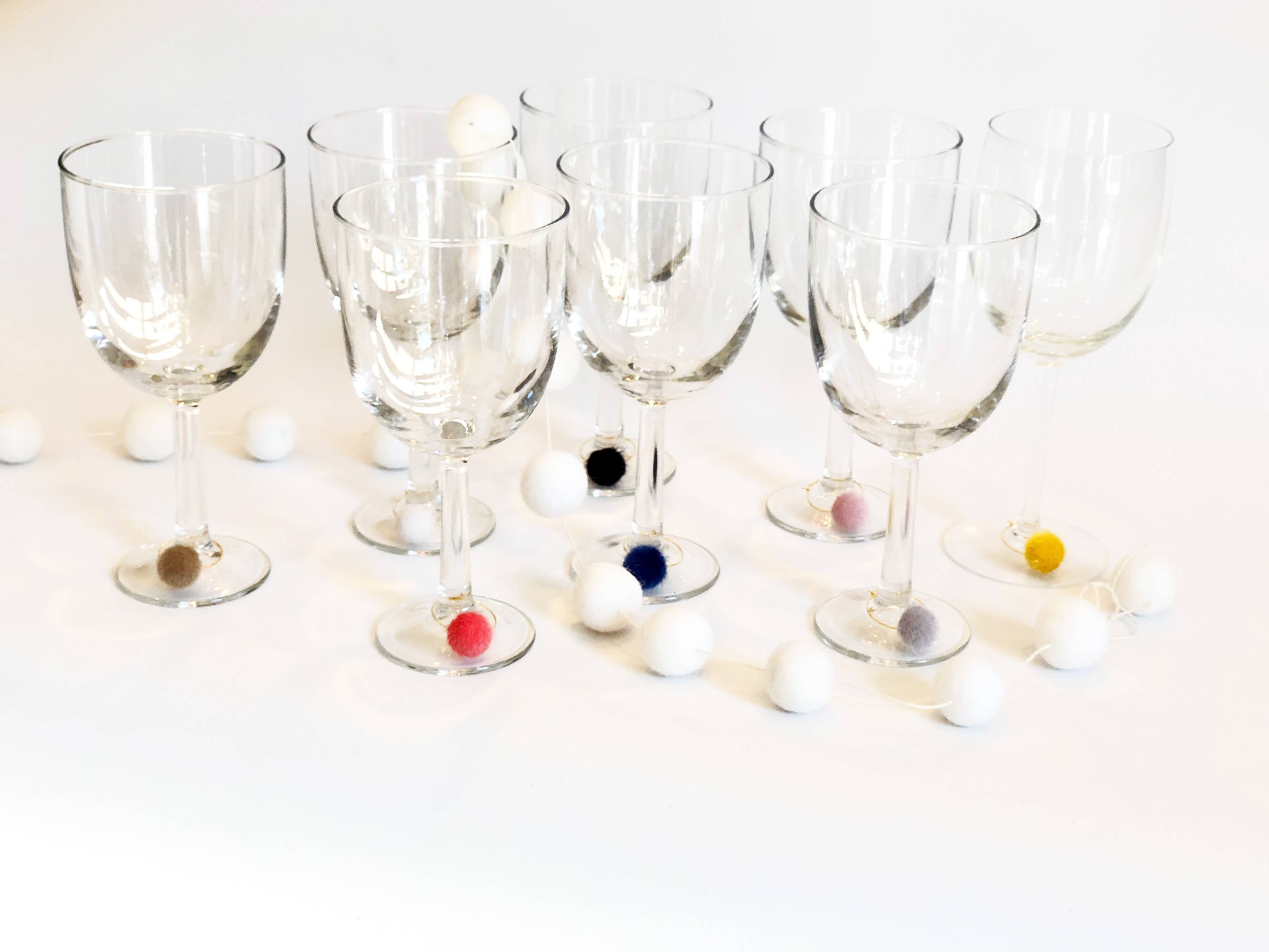 Pom-Pom Wine Charm Set - Holiday Hostess Gift - Glass Labels