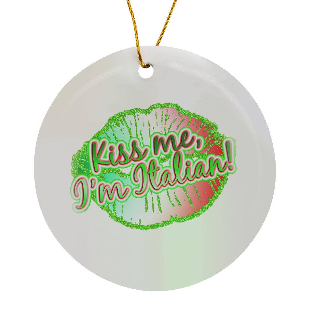 3dRose - Wholesale Ornament - 3dRose, Kiss Me Im Italian Faux Printed Glitter Lips, Ornament0