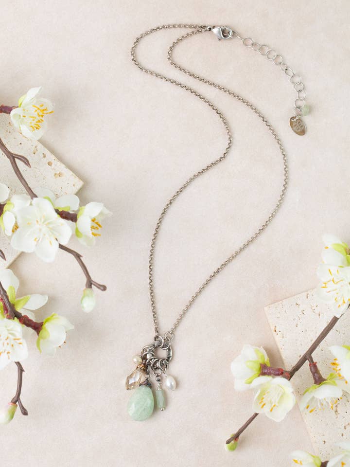 Mint Julep 18-20" Czech Glass, Amazonite, Crystal Cluster Necklace for wholesale by Anne Vaughan Designs Jewelry