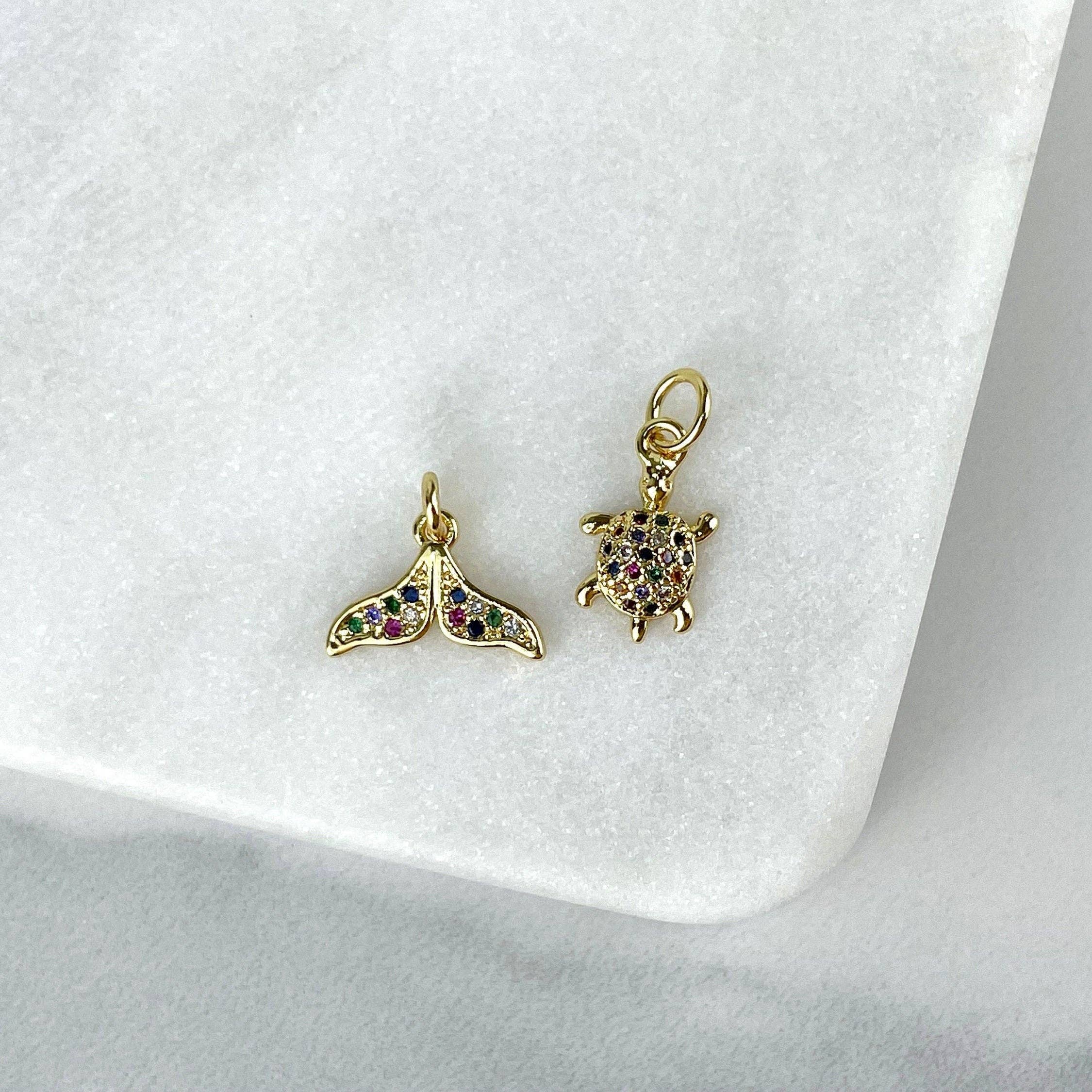 DIJU Jewelry - Wholesale  - 18k Gold Filled Multicolor Micro Pave Cubic Zirconia Turtle or Mermaid Whale Tail Charms Wholesale Jewelry Making Supplies1