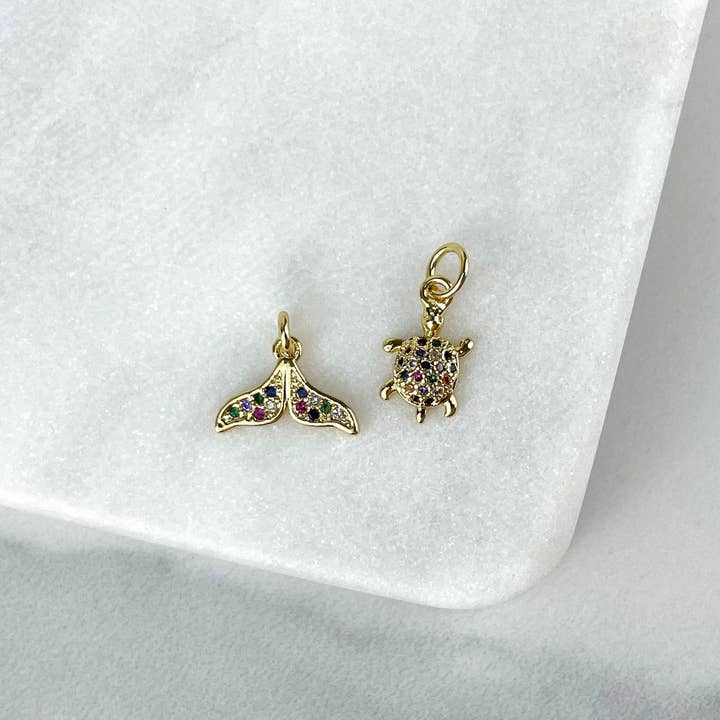 DIJU Jewelry - Wholesale - 18k Gold Filled Multicolor Micro Pave Cubic Zirconia Turtle or Mermaid Whale Tail Charms Wholesale Jewelry Making Supplies1