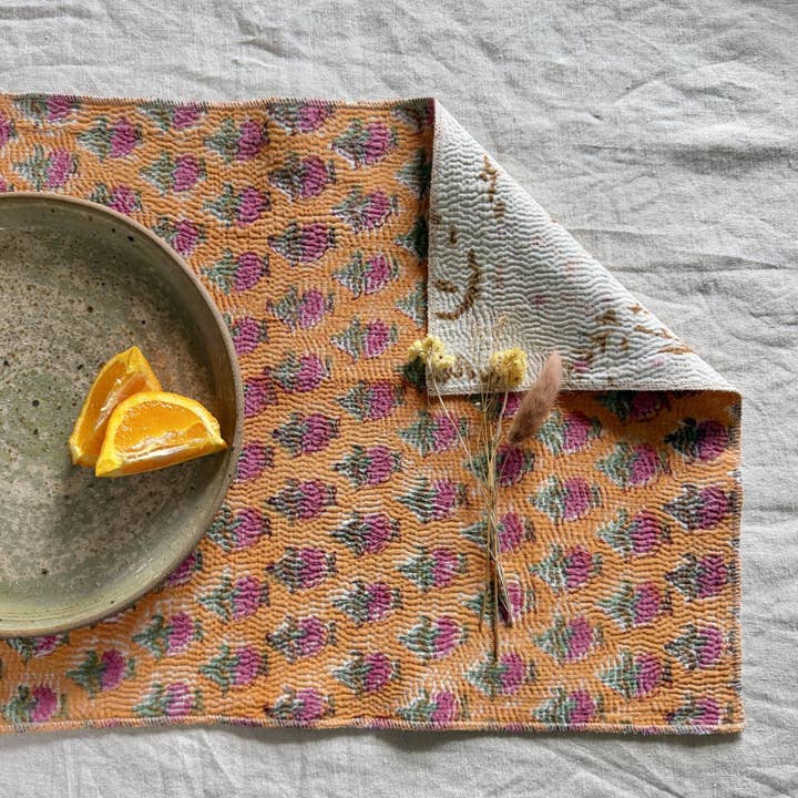 Lot de 4 sets de table en kantha vintage imprimé blockprint pour la vente par Maison Lilo