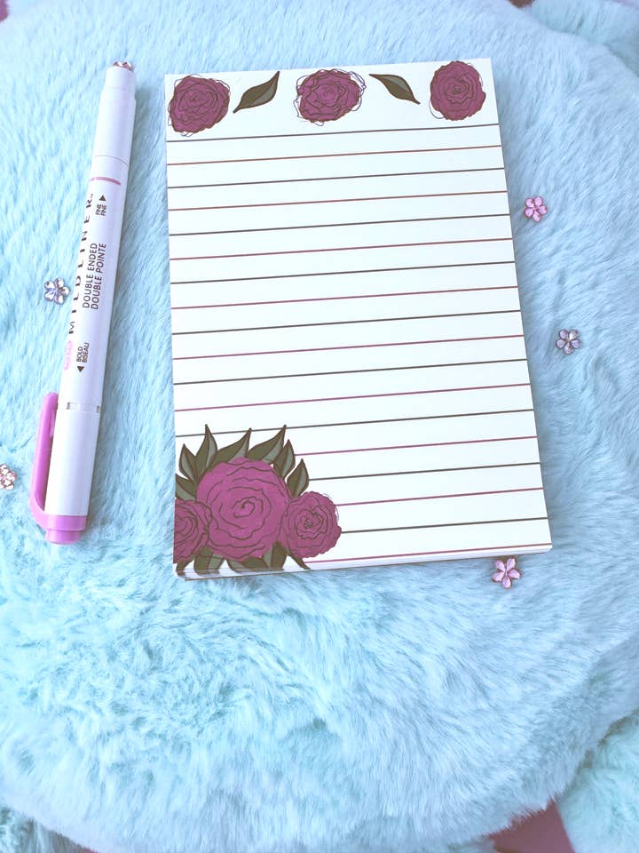 Floral Stationery, Handmade Notepad With Roses, Notepads With Flowers, Hand Drawn Roses for wholesale by Outfolded