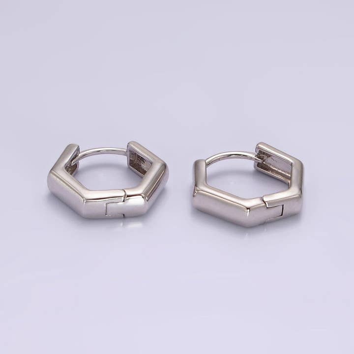 Aim Eternal - Wholesale Huggie Earrings - 24K Gold Filled Hexagon Huggie Hoop Earrings Q-2153