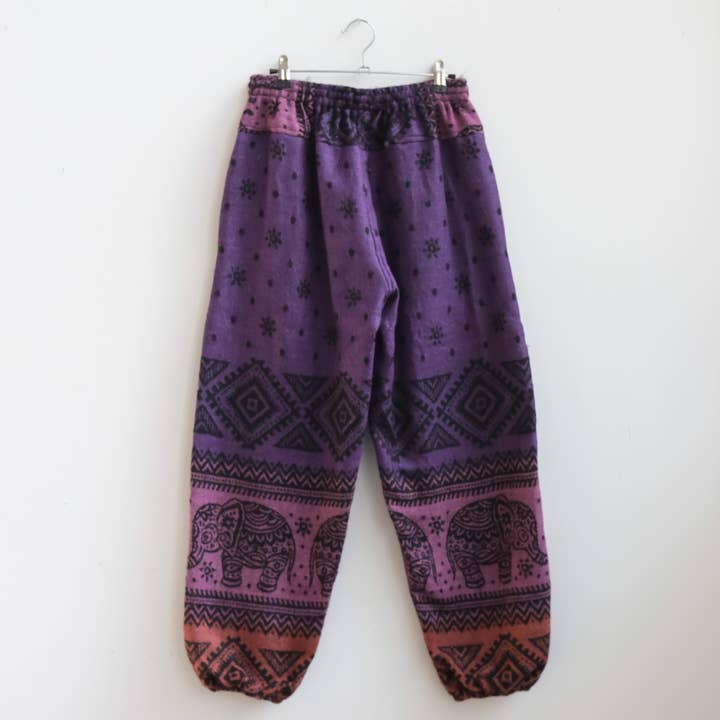 Karma Nepal Crafts - Wholesale Pants - Women's - Elephant Print Wool Blend Fall Winter Baggy Pants4