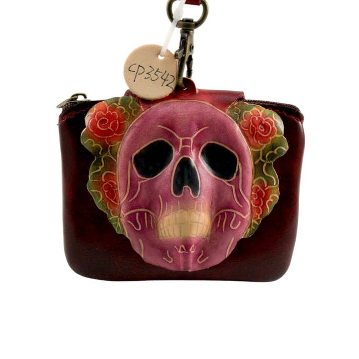 Handmade Leather Skull coin Purse CP3542 for wholesale by Sunflower Handmade leather inc