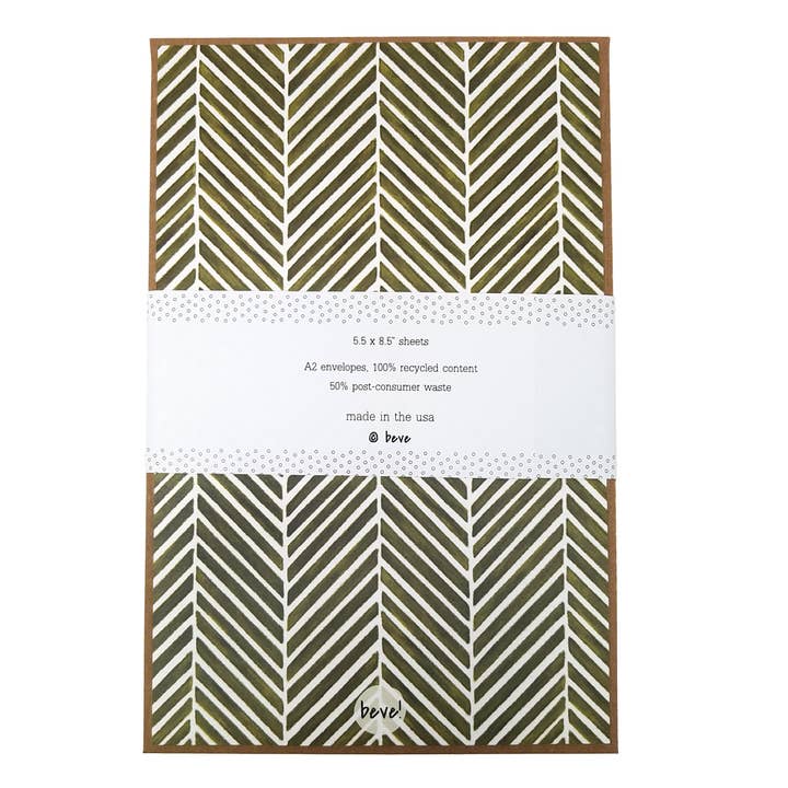 beve! - Wholesale Stationery/Notecard Set - Green Herringbone Letter Writing Stationery Set