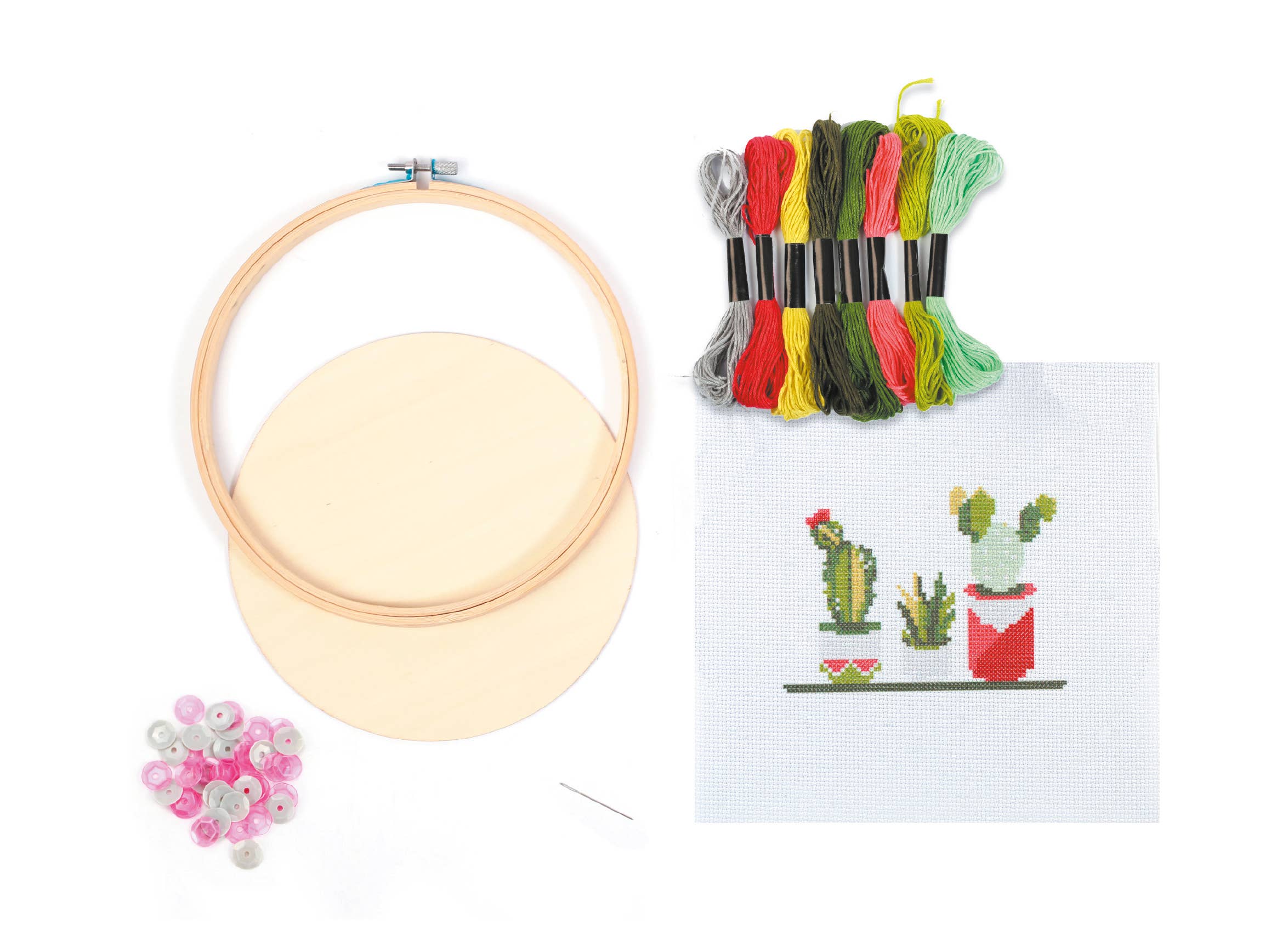 Graine Créative - Wholesale Craft Sewing Kit - CACTUS WOODEN EMBROIDERY DRUM KIT Ø 155mm3