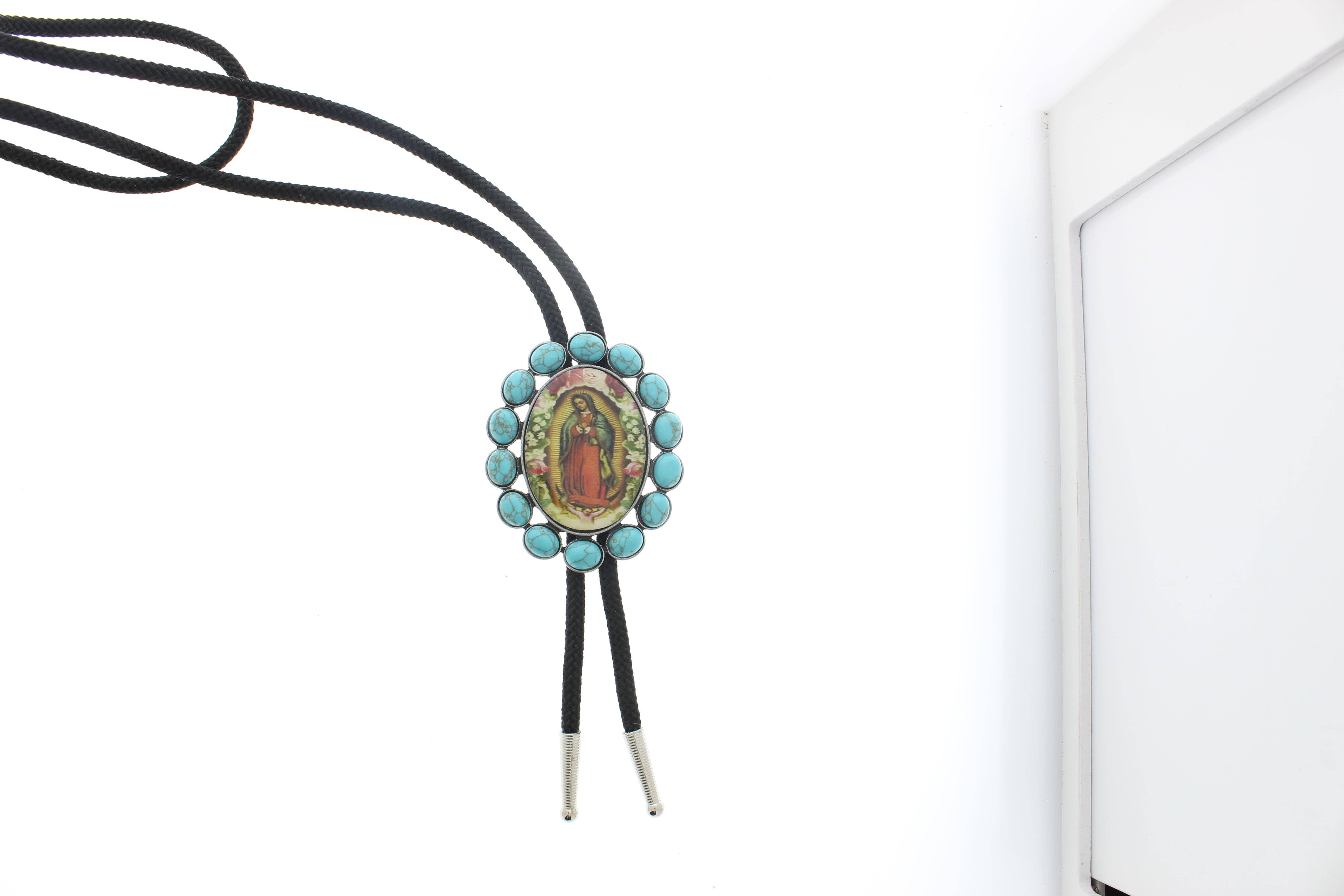 HHH Designs - Wholesale Woven Necklace - Guadalupe Bolo Tie with Turquoise Stones, each1