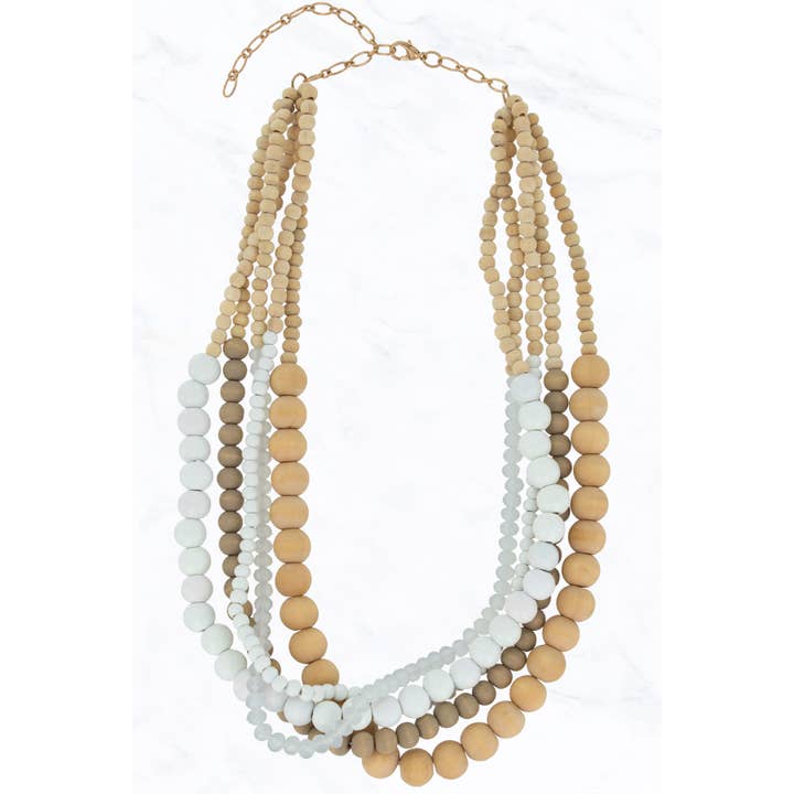 Suzie Q USA - Wholesale Beaded/Pearl Necklace - Multi Wood Bead Necklace