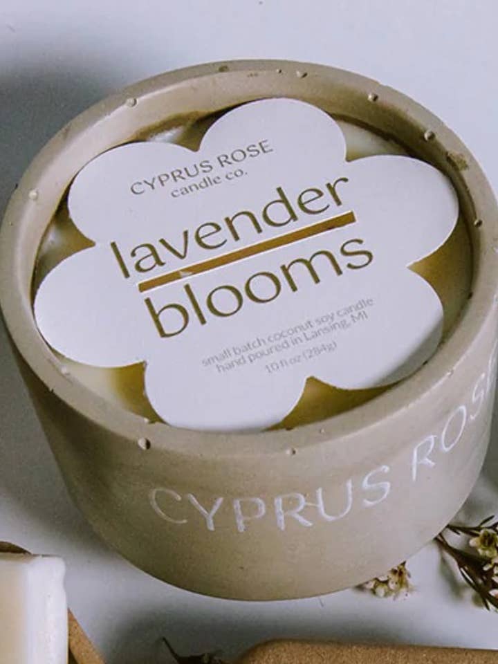 Lavender Blooms Coconut-Soy Candle - 10oz Concrete Jar for wholesale by Cyprus Rose Candle Co.