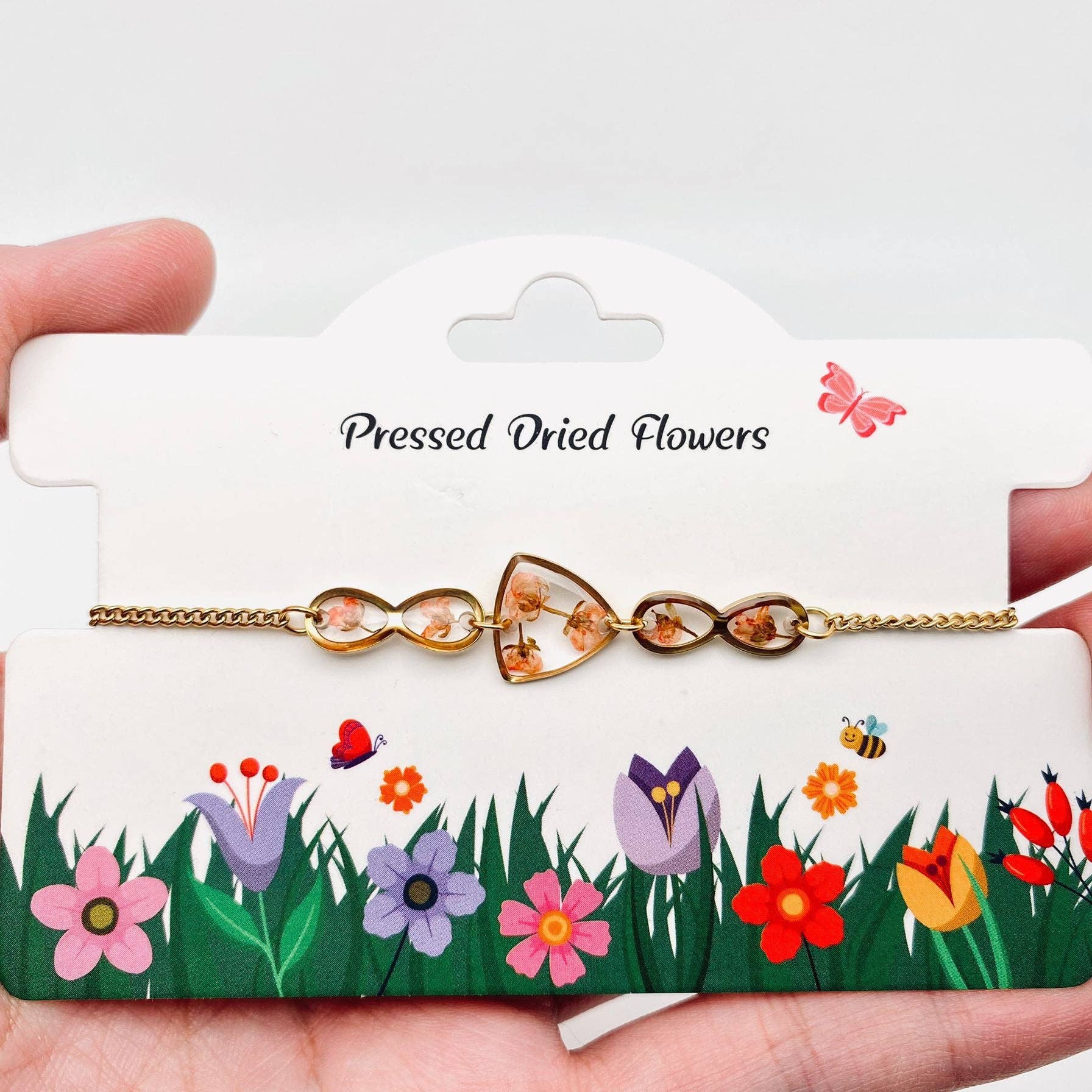 Mio Queena - Wholesale Charm/Dangle Bracelet - Dried Flowers Floral Geometric Charm Golden Bracelet - PDF7