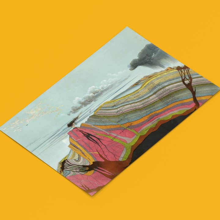 Ilustração de paisagem vulcânica pôster por atacado de reetro