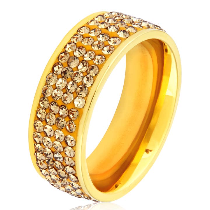West Coast Jewelry - Wholesale Multi-stone ring - Color Crystals Gold Plated Stainless Steel Band Ring4
