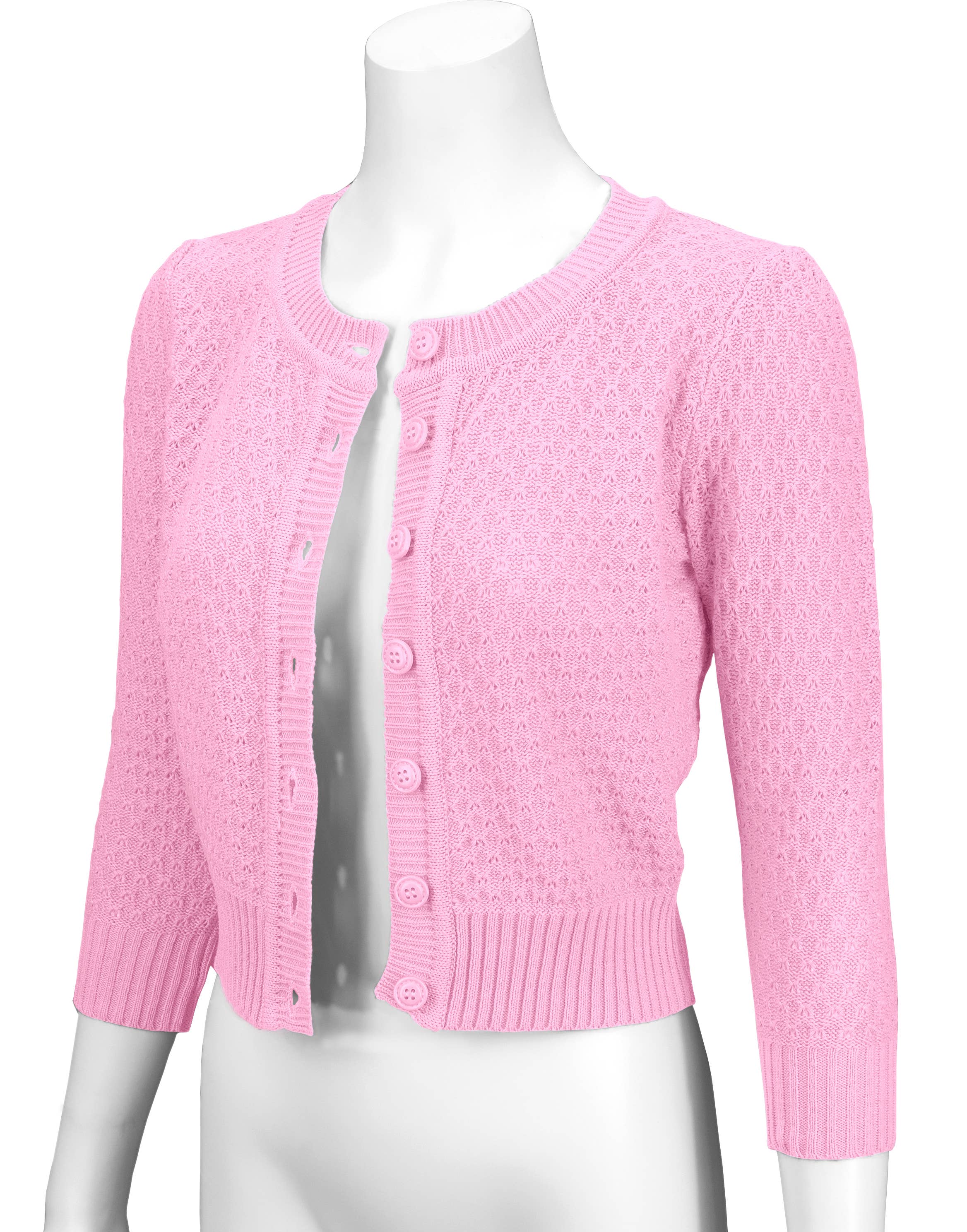 Mak – Engroshandel Cardigan - Dame – Mak 3/4-ærmet kort strikket cardigan med rund hals MK351490