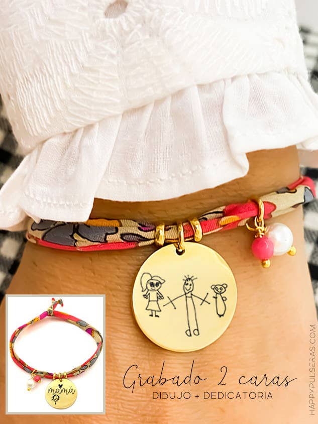 Pulseira LIBERTY Happy flower em tons vermelhos gravada com DIB. por atacado de Happypulseras