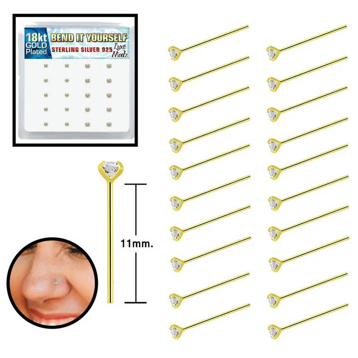 Lion Gothic – wholesale Smycken – 20PCS Näsdubbar Ringar 22G Sterling Silver Kristall CZ3