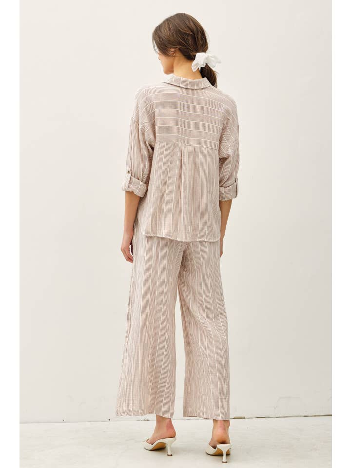 Be Cool - Wholesale Button Down Shirt - Women's - STRIPED, COTTON GAUZE BUTTON UP TOP12