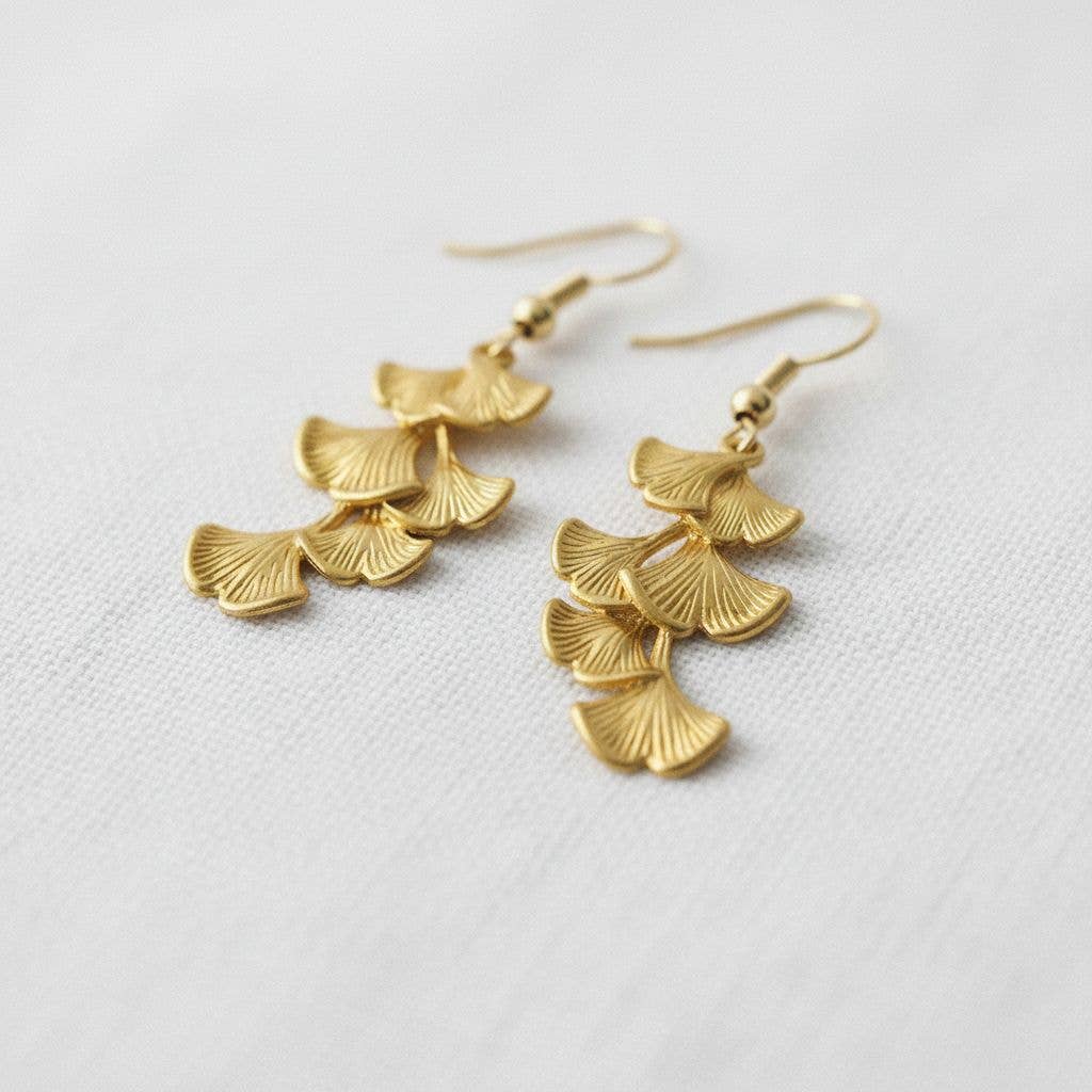 Ellemadera - Wholesale Dangle Earrings - Vintage Inspired Ginkgo Leaf Tassel Dangle Earrings1