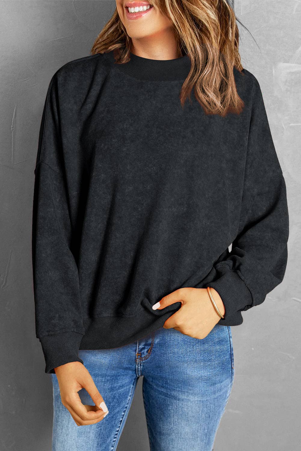 Suhkasana - Wholesale Sweatshirt - Women's - Women’s Washed Drop Shoulder Crewneck Sweatshirt14
