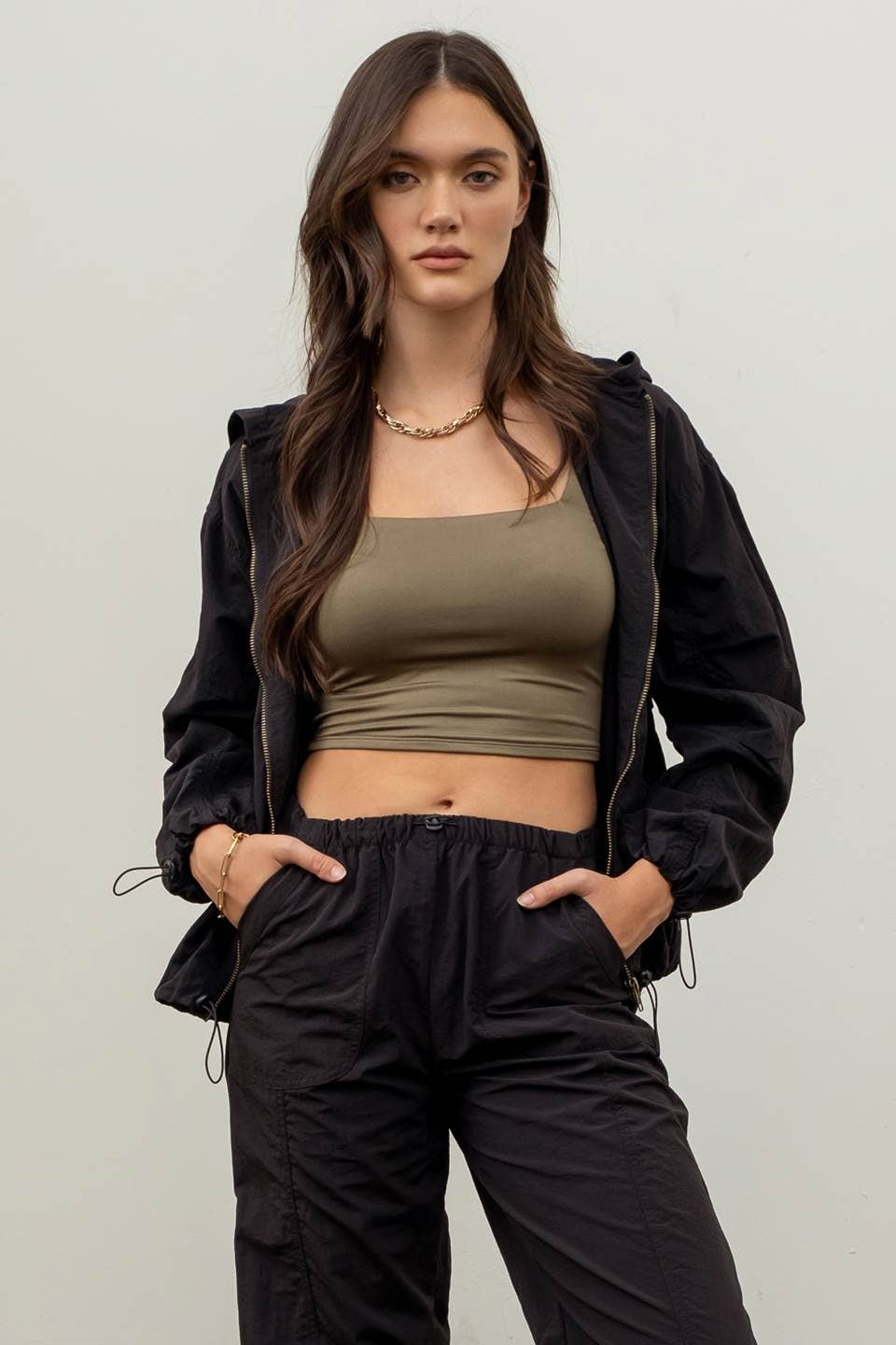 The Workshop Studio - Wholesale Jacket - Women's - ZIP UP DRAWSTRING HOODED JACKET0