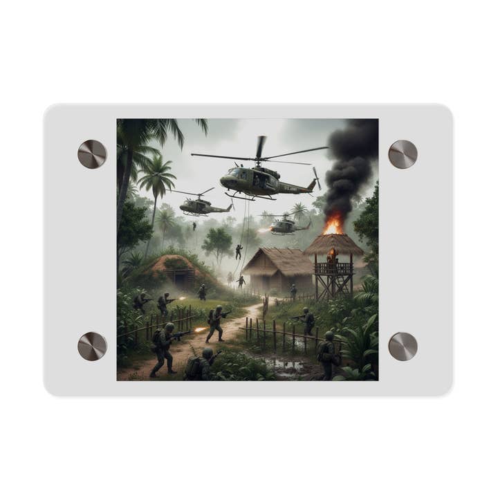Pannello d'Arte Murale in Acrilico - Assalto in Elicottero al Villaggio Vietnamita per la vendita all'ingrosso da parte di MIP