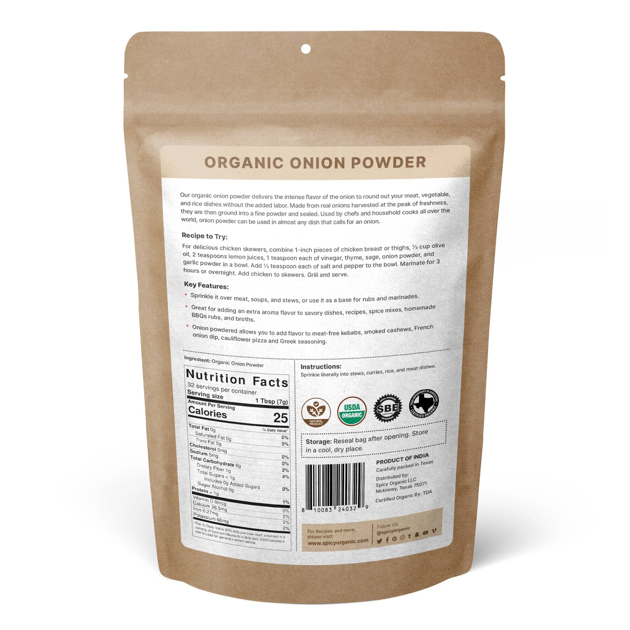 SPICY ORGANIC - Wholesale Dried Spice - SPICY ORGANIC Onion Powder - 100% USDA Organic - Non-GMO - Ready to Use Spice for Soups And Stews.2