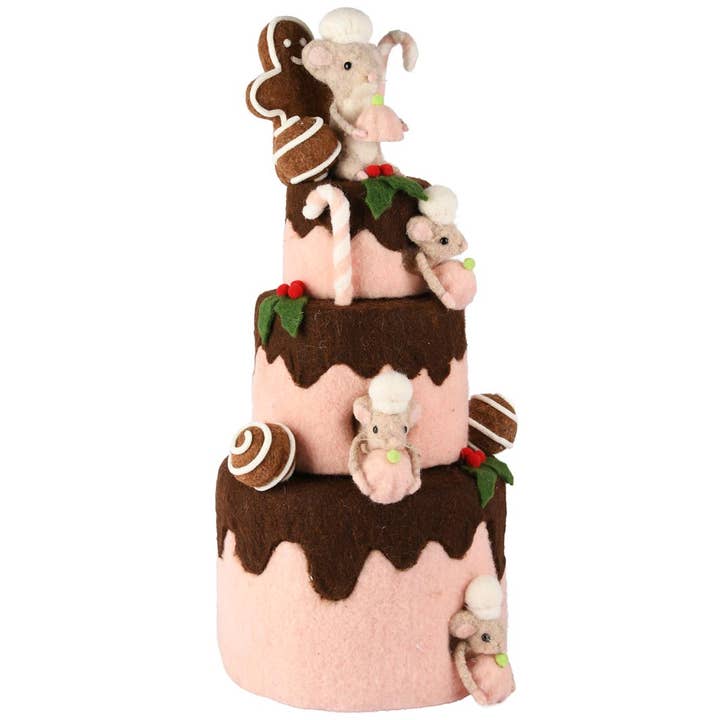 Tårta med möss, rosa/brun, tyg, 21x25x47cm för wholesale av Dekoratief