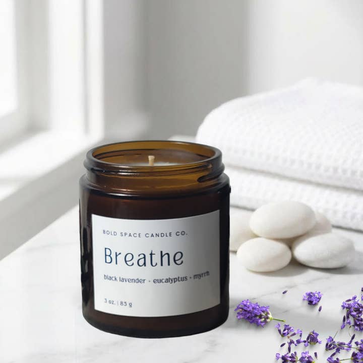 Bold Space Candle Co. - Wholesale Jar/Filled Candle - Breathe - Black Lavender + Eucalyptus 3 oz. Candle, Calming0