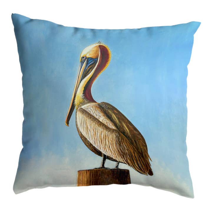 Pelican on Post No-Cord Pillow for wholesale by Betsy Drake Interiors