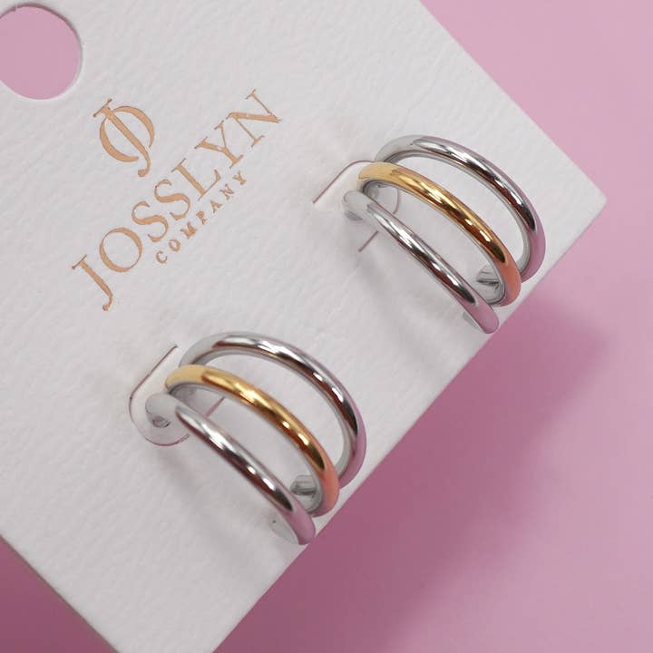 TWO TONE 18K Stainless Steel Tarnish Free Waterproof Hoop | 40E369 for wholesale on Faire1