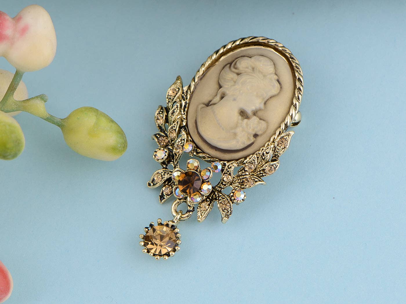 AK Brand - Wholesale Brooch - Vintage Victorian Cameo Brooch Maiden Flower Ribbon Bow25