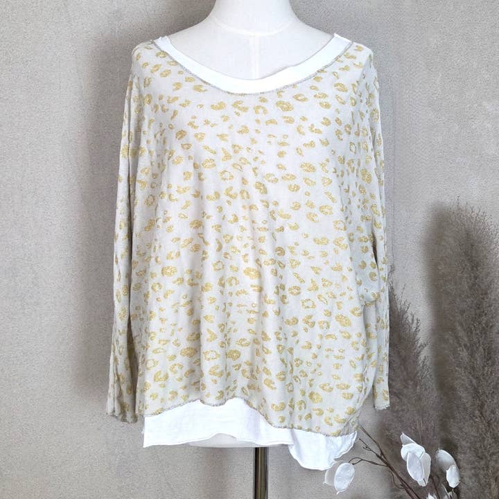 Gold glitter animal print top with separate undergarment (M-L) for wholesale by Tempest Designs