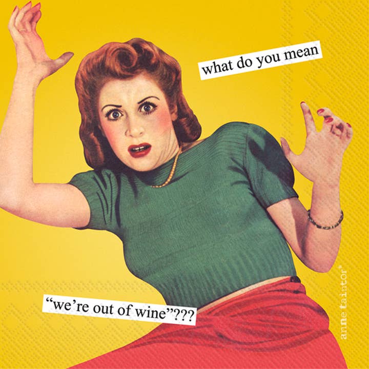 Boston International - Wholesale Disposable Napkin - Paper Cocktail Napkins Pack of 20 Anne Taintor Out of Wine