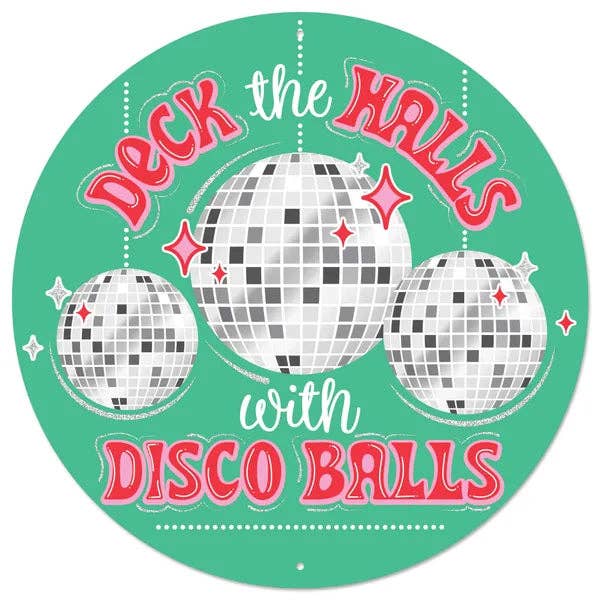 General Wholesale Inc - Wholesale Christmas Decoration - 12"Dia Gltr Deck The Halls W/Disco Balls-Dk Mint/Red/Pink/Grey-MD162095