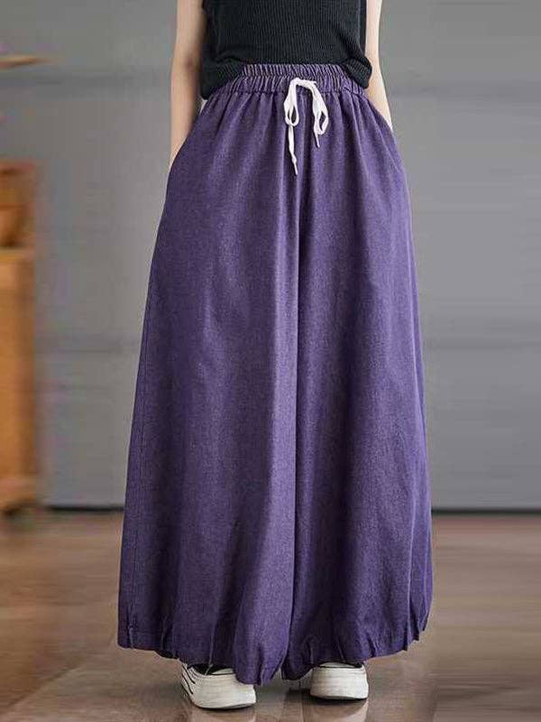 ShieldChic - Wholesale Pants - Women's - High Waisted Loose Drawstring Elasticity Pleated Pockets Culotte Knickerbockers2