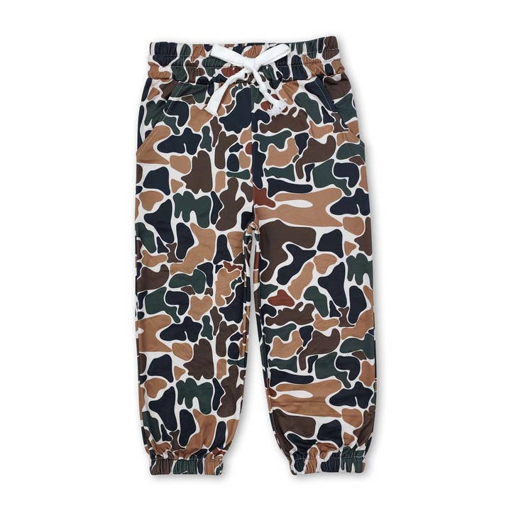 Yawoo Garments - Wholesale Pants - Kids - Brown camo pockets elastic waist boys hunting pants